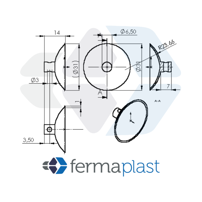 Ventosa Mini 14mm Furo 5 Mm Pvc Transparente